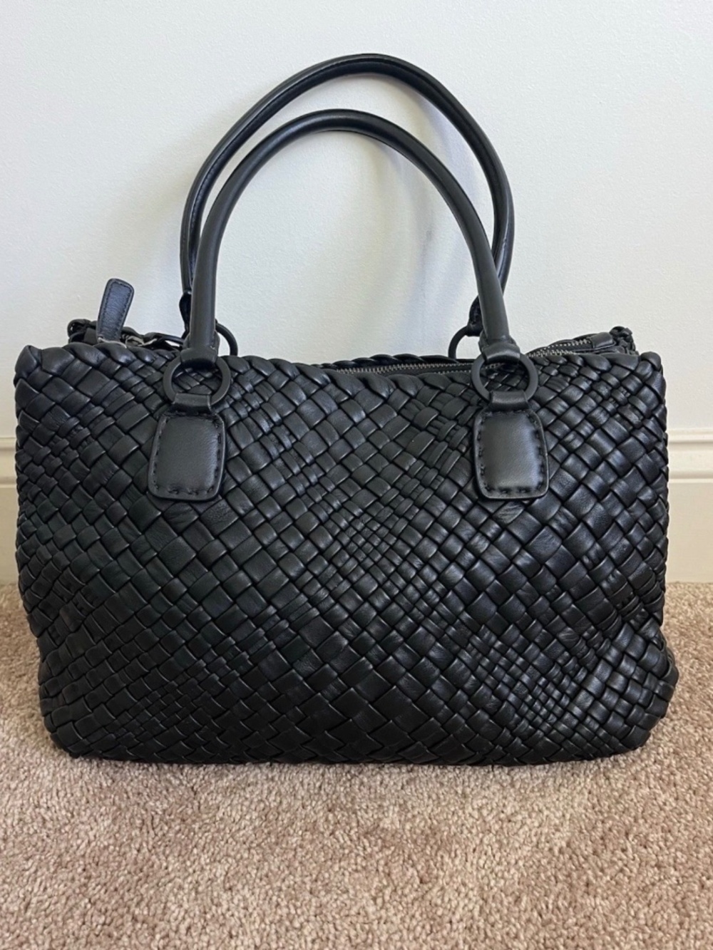 Authentic Falorni FALOR Firenze F1800-Hand Woven Black Leather Tote